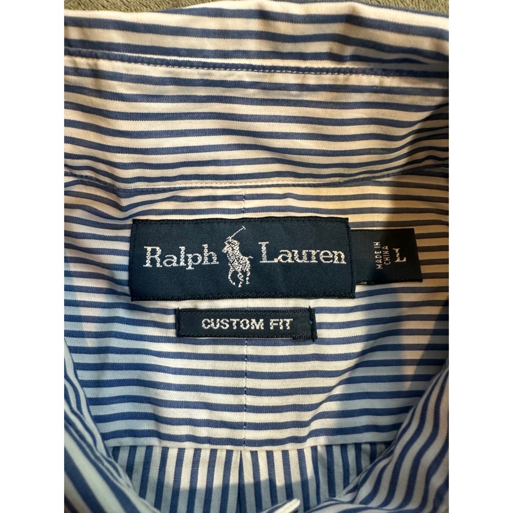 Ralph Lauren Mens Custom Fit Striped Button Down Shirt Blue White L RN41381 - Picture 3 of 7